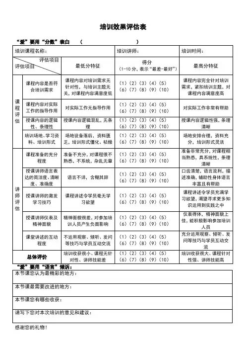 培训效果评估表