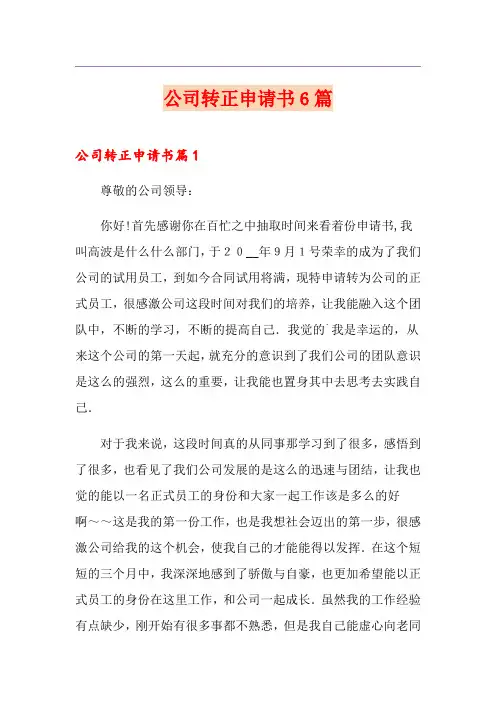 公司转正申请书6篇