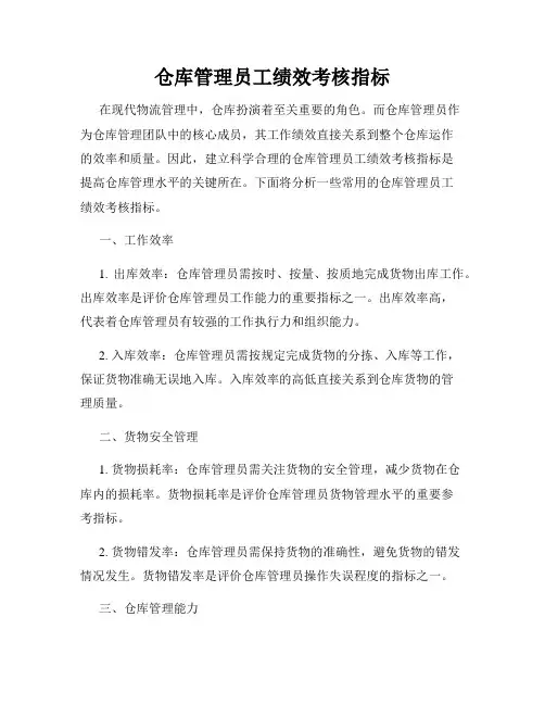 仓库管理员工绩效考核指标