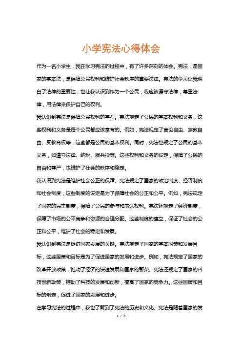 小学宪法心得体会
