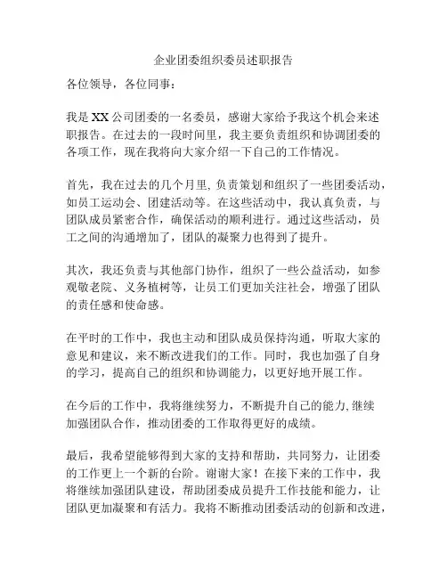 企业团委组织委员述职报告