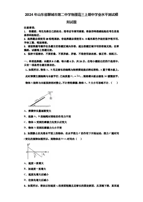 2024年山东省聊城市第二中学物理高三上期中学业水平测试模拟试题含解析