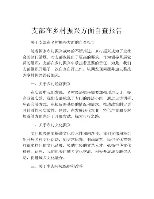 支部在乡村振兴方面自查报告