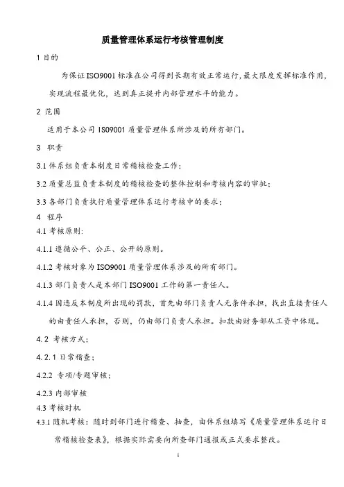 质量管理体系运行考核制度