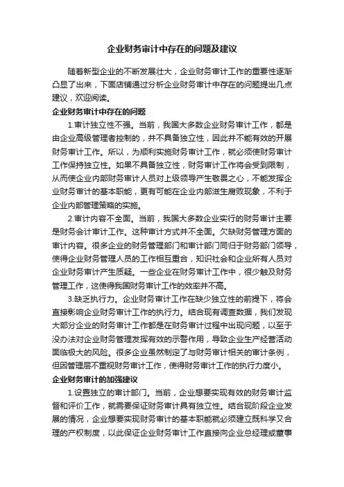 企业财务审计中存在的问题及建议