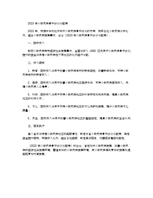 2023年少数民族骨干计划分配表