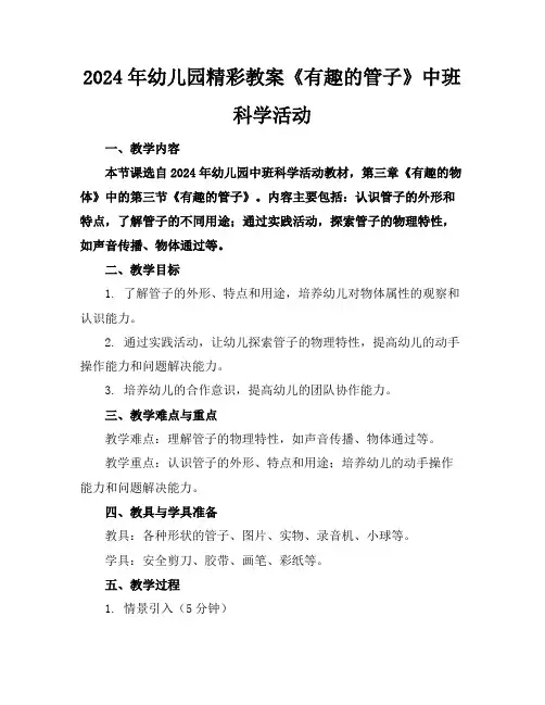2024年幼儿园精彩教案《有趣的管子》中班科学活动