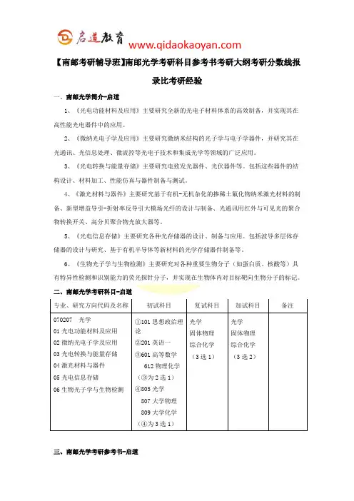 【南邮考研辅导班】南邮光学考研科目参考书考研大纲考研分数线报录比考研经验