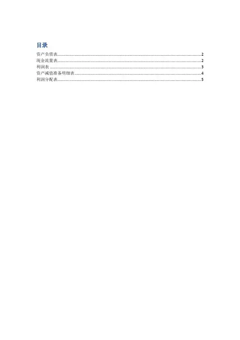 财务五大报表(资产负债、利润、现金流、减值准备、利润分配五大类报表展现)
