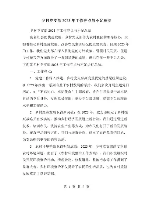 乡村党支部2023年工作亮点与不足总结