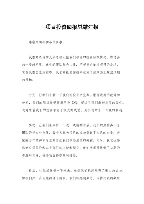 项目投资回报总结汇报