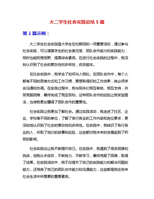 大二学生社会实践总结5篇