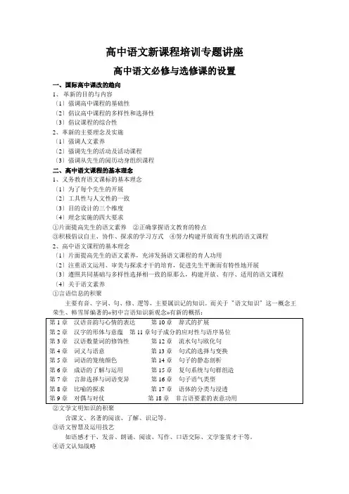 高中语文新课程培训专题讲座