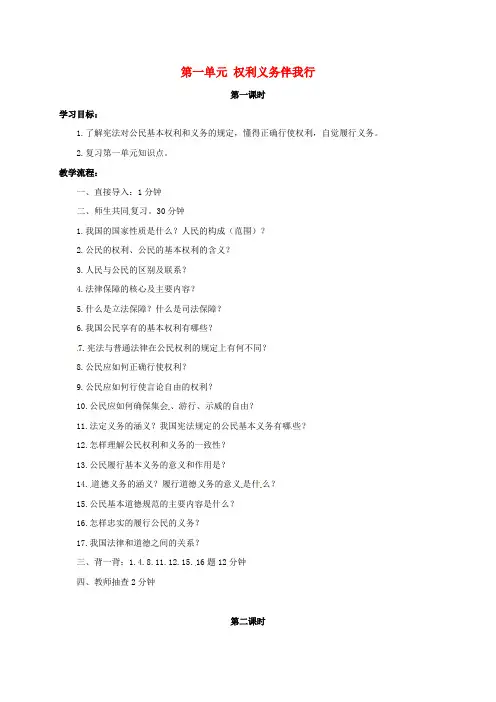 八年级政治下册第一单元权利义务伴我行复习教案新人教版