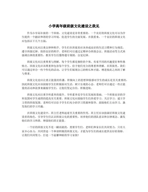 小学高年级班级文化建设之我见