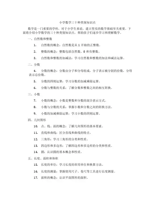 小学数学三十种类别知识点