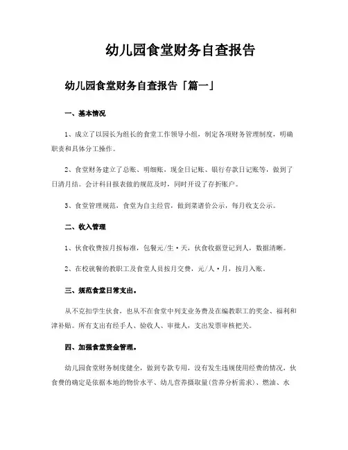 幼儿园食堂财务自查报告