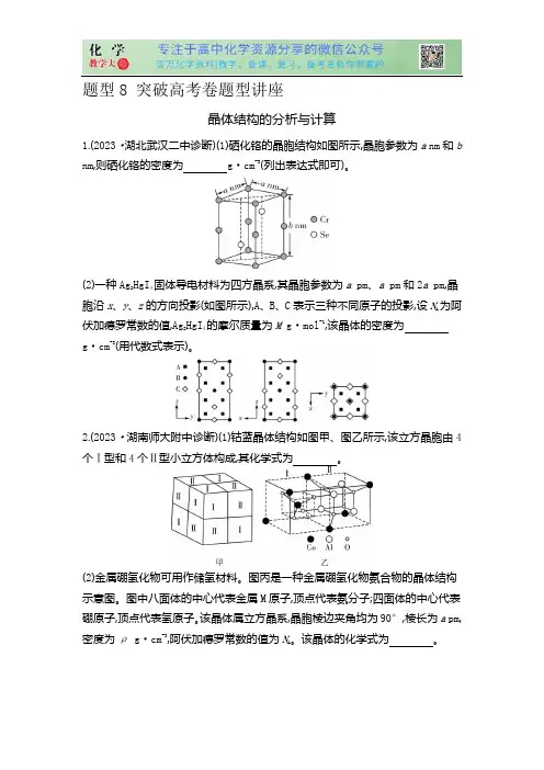 题型8 晶体结构的分析一轮复习与计算-11  -2024版高考化学完全解读 (含答案) 