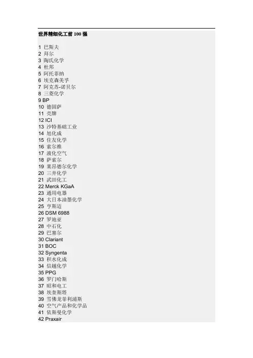 世界精细化工前100强