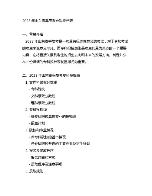 2023年山东春季高考专科投档表