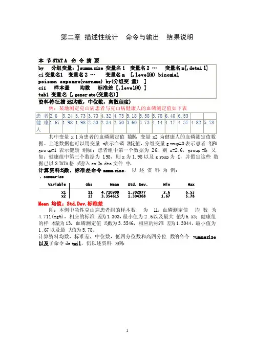 STATA第二章描述性统计命令与输出结果说明