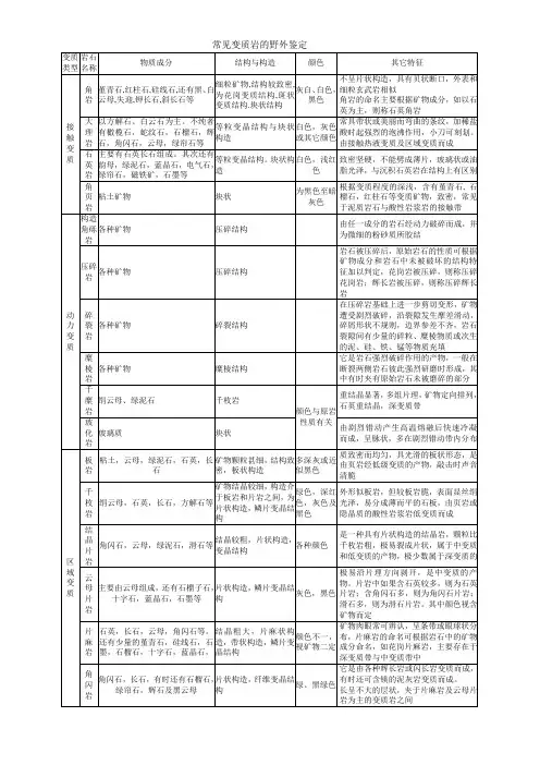 常见变质岩的野外鉴定