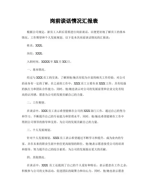 岗前谈话情况汇报表