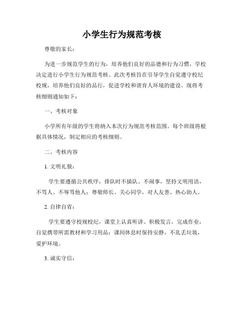 小学生行为规范考核