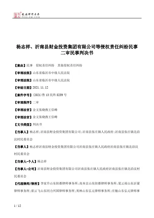 杨志祥、沂南县财金投资集团有限公司等侵权责任纠纷民事二审民事判决书