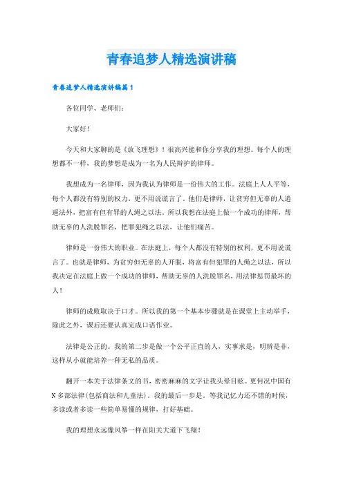 青春追梦人精选演讲稿