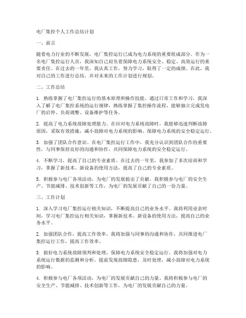 电厂集控个人工作总结计划