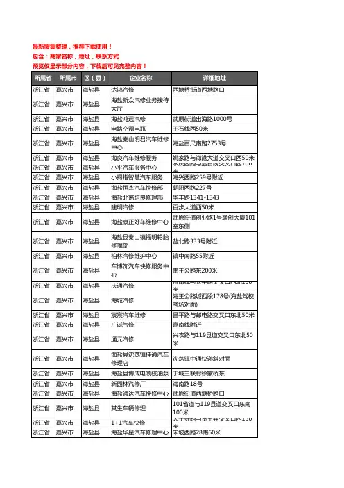 新版浙江省嘉兴市海盐县汽车维修企业公司商家户名录单联系方式地址大全124家