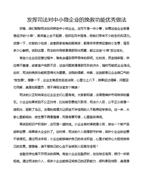 发挥司法对中小微企业的挽救功能优秀做法