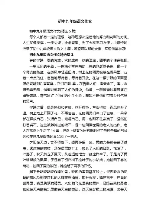 初中九年级语文作文（精选5篇）