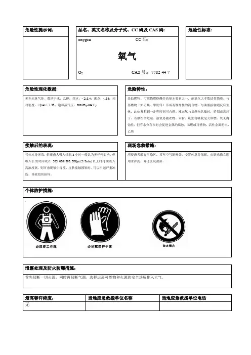 工业气体安全周知卡