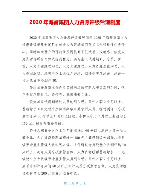 2020年海智集团人力资源评级管理制度