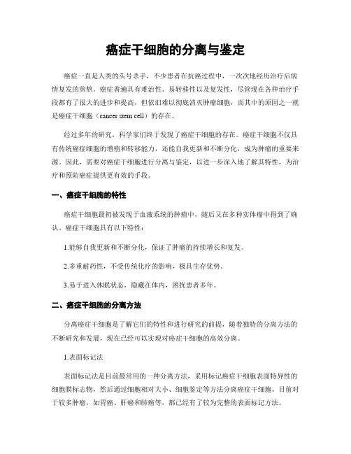 癌症干细胞的分离与鉴定