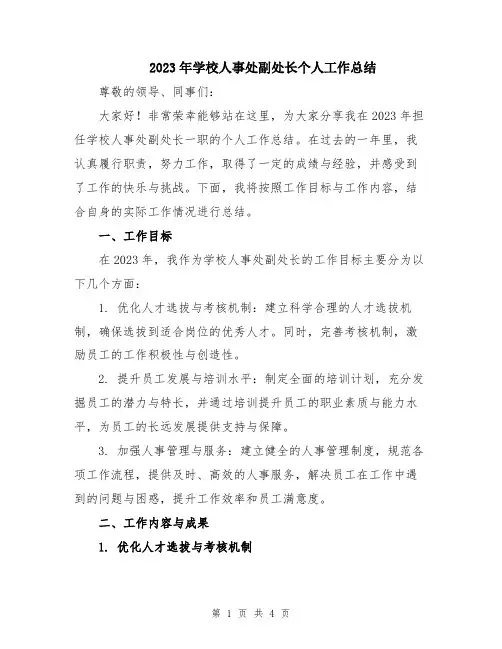 2023年学校人事处副处长个人工作总结
