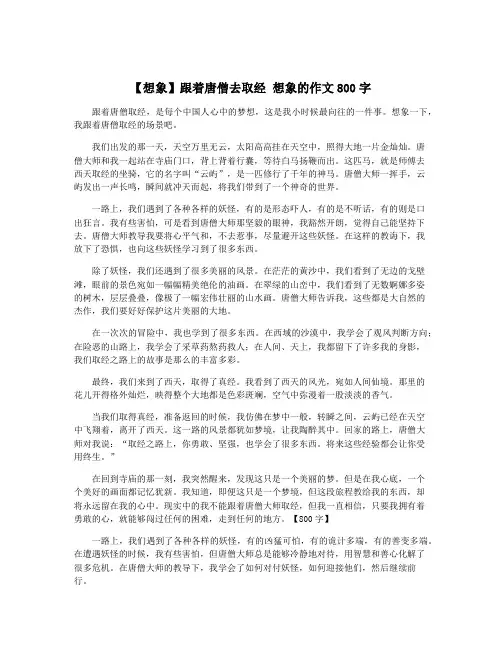 【想象】跟着唐僧去取经 想象的作文800字