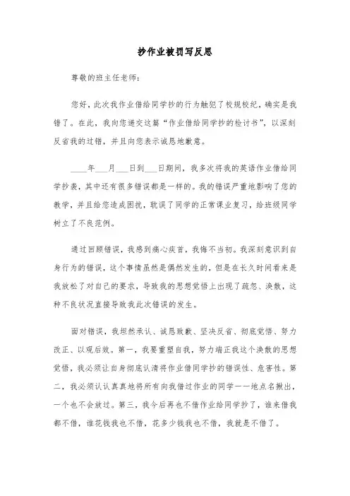 抄作业被罚写反思(四篇)