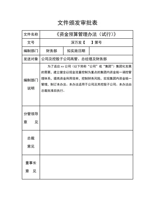 资金预算管理办法