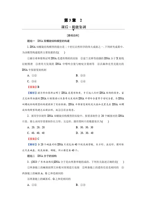人教版高中生物必修2第3章2DNA的结构练习含答案