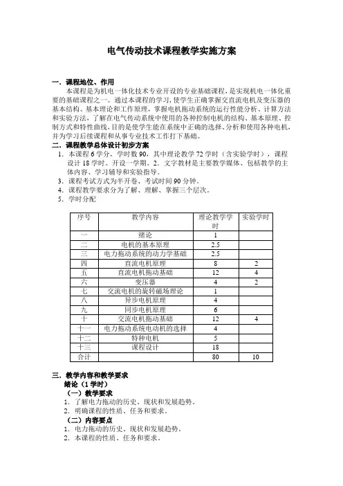电气传动技术课程教学实施方案