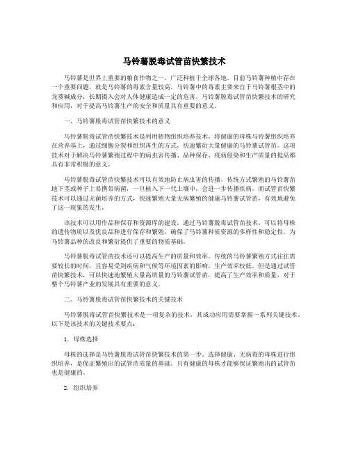 马铃薯脱毒试管苗快繁技术