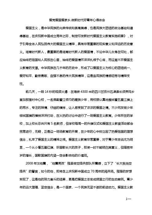 爱党爱国爱家乡,做新时代好青年心得体会