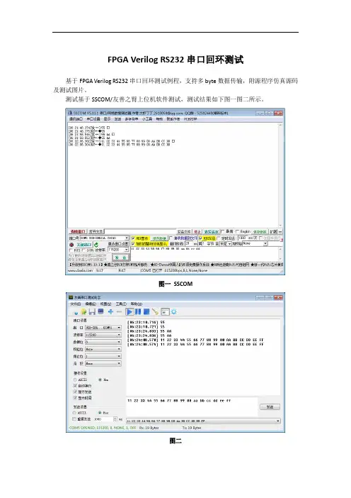 基于FPGA Verilog RS232串口回环测试例程,附源程序仿真源码及测试图片