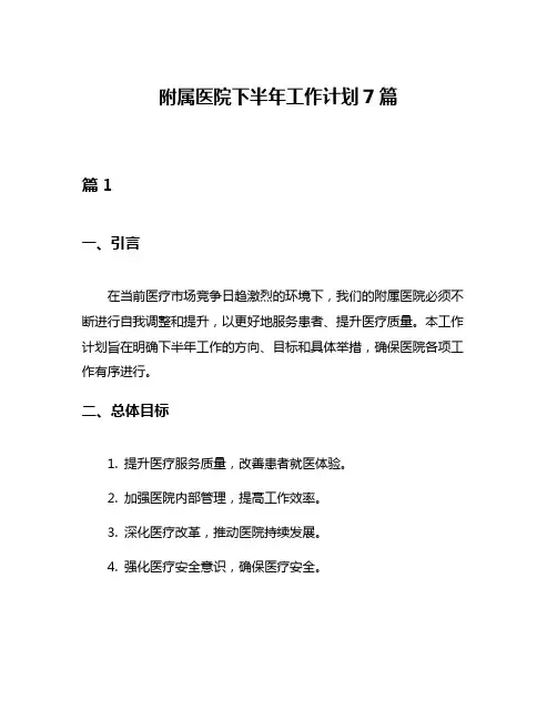 附属医院下半年工作计划7篇