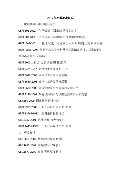2015年肥料标准汇总