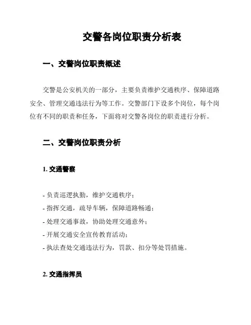 交警各岗位职责分析表