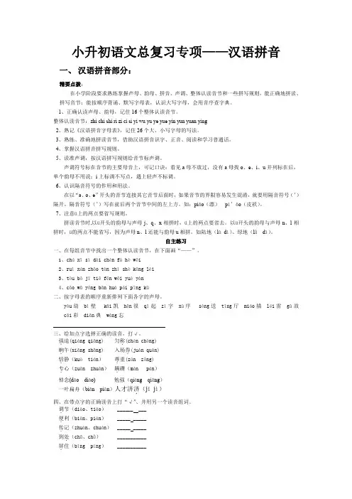 小升初语文总复习专项——汉语拼音